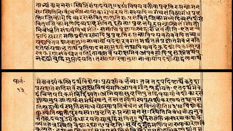 Yoga Sutra manuscript pages with commentary